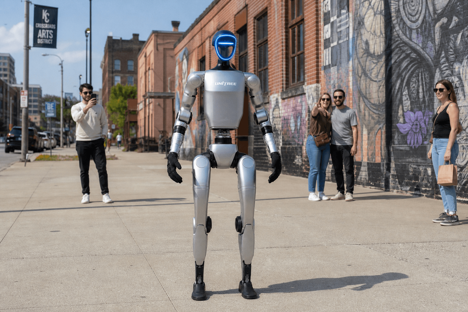 Unitree G1 robot in the Crossroads Arts District of Kansas City